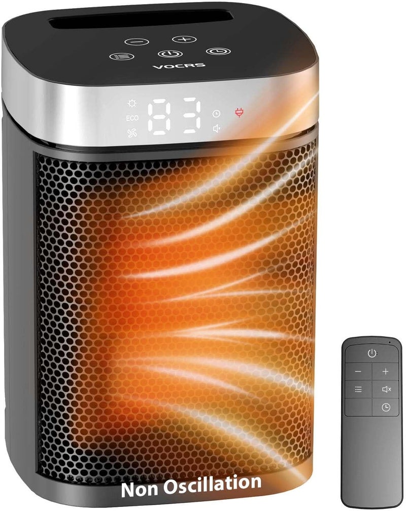 VOCRS Small Portable Space Heater for Indoor Use - 1500W PTC Electric Heater with Thermostat, Remote Control, 12H Timer, Eco and Fan Mode, Rapid and Safe Heating for Bedroom, Office - Image 1
